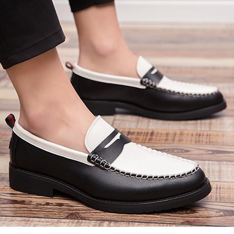 Black White Mens Loafers Business Flats Dress Shoes ...