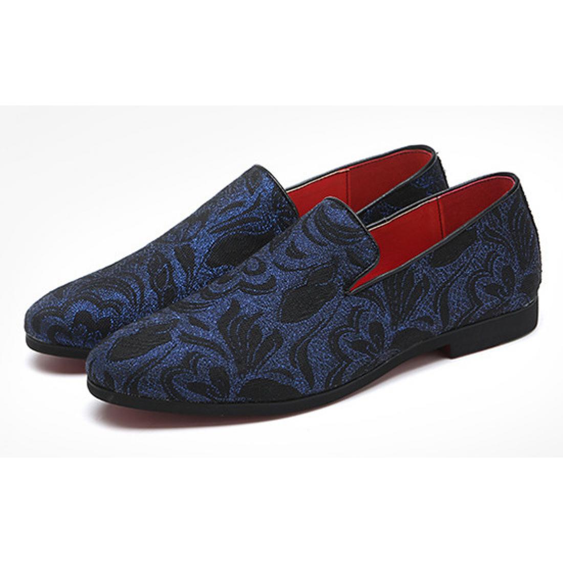 Blue Black Paisleys Ethnic Mens Loafers Flats Dress Shoes ...