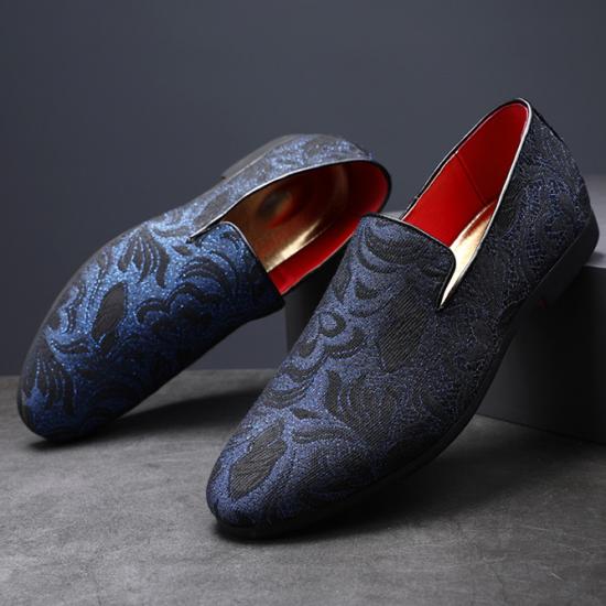 Blue Black Paisleys Ethnic Mens Loafers Flats Dress Shoes Loafers Zvoof