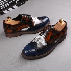Blue Brown Vintage Wingtip Lace Up Mens Oxfords Shoes