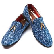 Blue Giltters Bling Bling Dapper Horn Mens Loafers Dress Shoes