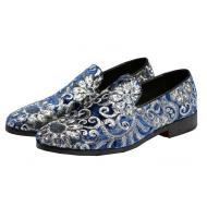 Blue Silver Sequins Velvet Prom Loafers Dress Shoes