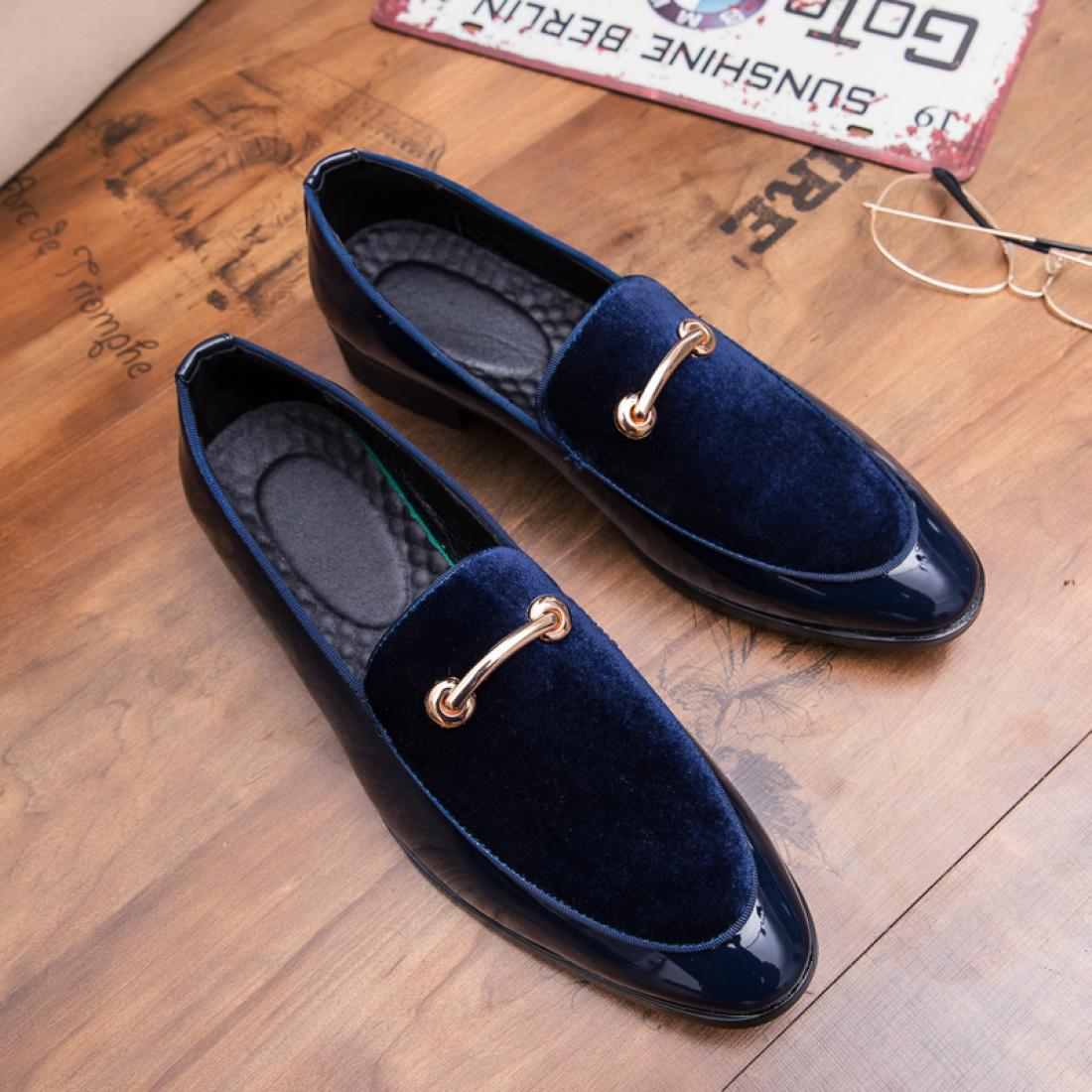 Blue Velvet Gold Horsebit Mens Prom Loafers Dress Shoes ...