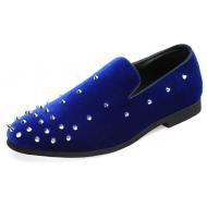 Blue Velvet Spikes Studs Dapper Mens Prom Loafers Dress Shoes