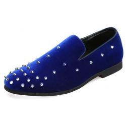Blue Velvet Spikes Studs Dapper Mens Prom Loafers Dress Shoes