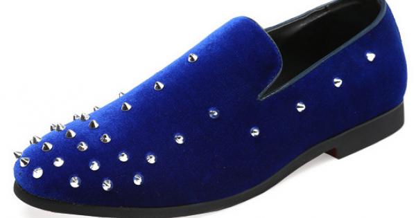 navy blue spike loafers