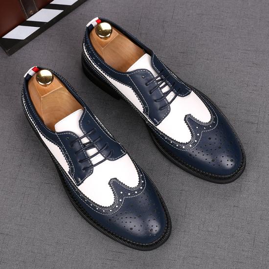 Blue White Baroque Wingtip Lace Up Mens Oxfords Shoes Oxfords Zvoof