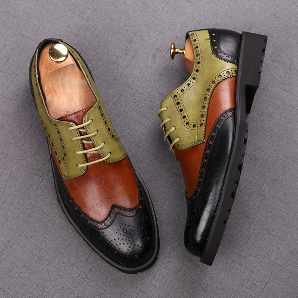 Brown Green Baroque Wingtip Lace Up Mens Oxfords Shoes O ...