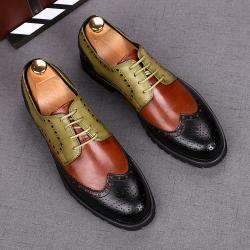 Brown Green Baroque Wingtip Lace Up Mens Oxfords Shoes