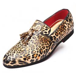 Brown Leopard Tassels Patent Prom Mens Loafers Dress Shoes