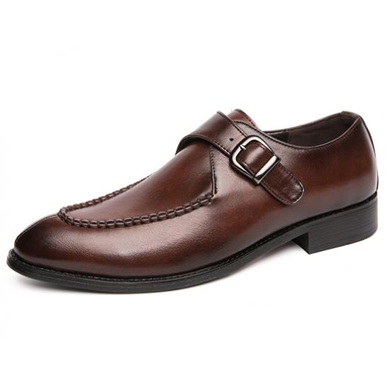 Brown Single Buckle Monk Strap Mens Loafers Flats Dress Shoes ...