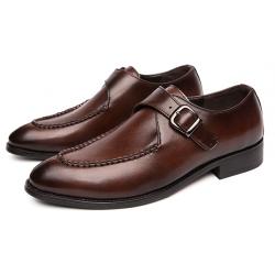 Brown Single Buckle Monk Strap Mens Loafers Flats Dress Shoes