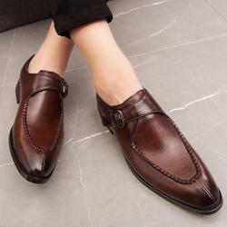 Brown Single Buckle Monk Strap Mens Loafers Flats Dress Shoes