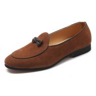 Brown Suede Mini Bow Dapper Mens Loafers Prom Dress Shoes