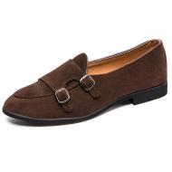 Brown Suede Monk Strap Dapper Mens Loafers Flats Dress Shoes