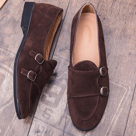 Brown Suede Monk Strap Dapper Mens Loafers Flats Dress Shoes Loafers Zvoof