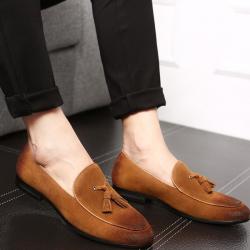 Brown Suede Tassels Mens Business Prom Loafers Dress Shoes