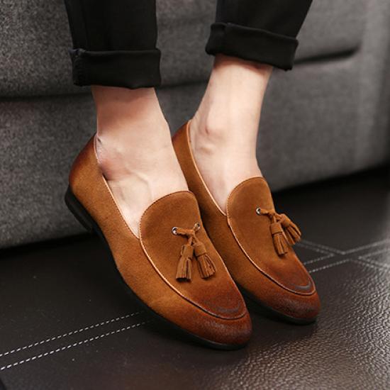 Brown Suede Tassels Mens Business Prom Loafers Dress Shoes Loafers Zvoof