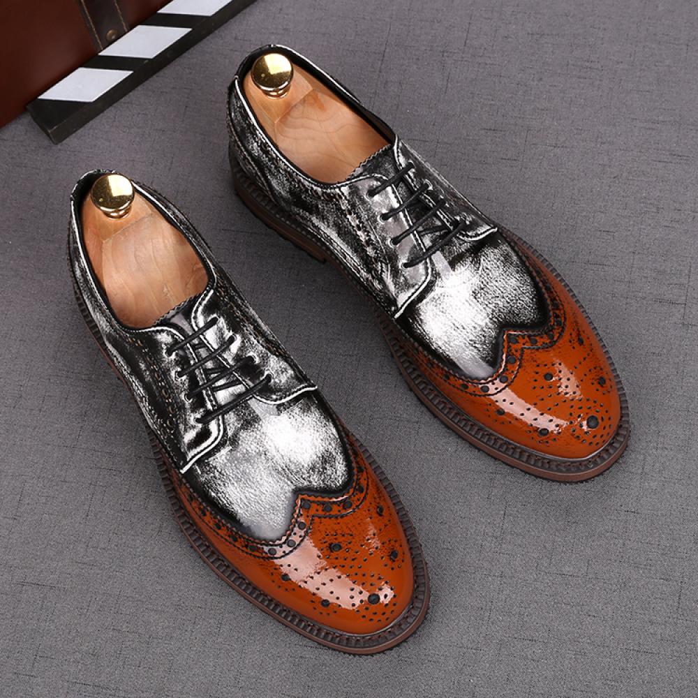 Brown White Vintage Wingtip Lace Up Mens Oxfords Shoes O ...