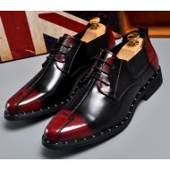Burgundy Black Lace Up Dapper Mens Oxfords Flats Dress Shoes