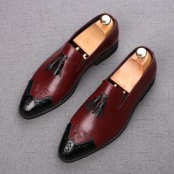 Burgundy Black Tassels Dapper Mens Loafers Flats Dress Shoes
