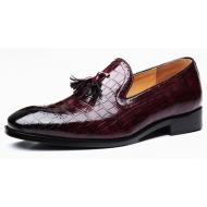 Burgundy Croc Slip On Patent Prom Mens Loafers Dress Shoes