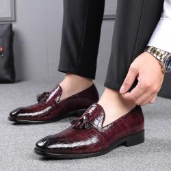Burgundy Croc Slip On Patent Prom Mens Loafers Dress Shoes