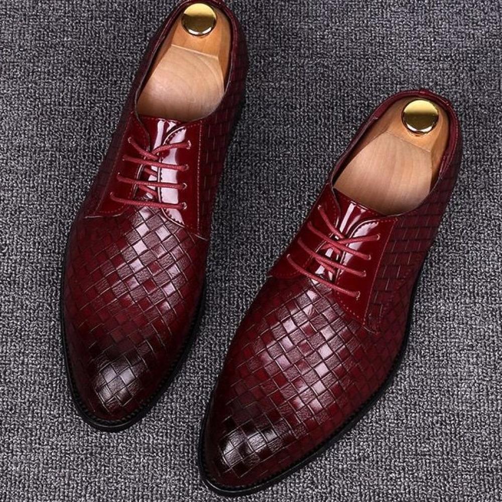 Burgundy Knitted Lace Up Pointed Mens Oxfords Dress Shoes 7885