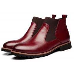 Burgundy Mens Cleated Sole Chelsea Ankle Boots Shoes