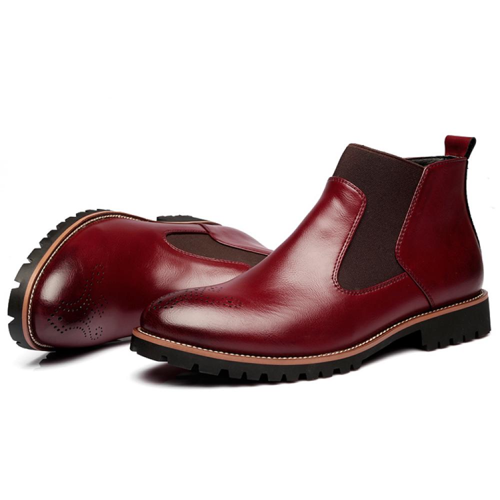 Burgundy Mens Cleated Sole Chelsea Ankle Boots Shoes Men ...