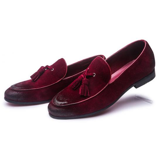 Burgundy Suede Tassels Mens Business Prom Loafers Dress Shoes Loafers Zvoof