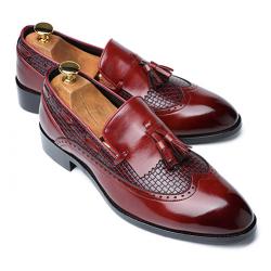 Burgundy Tassels Baroque Mens Business Prom Loafers Dress Shoes