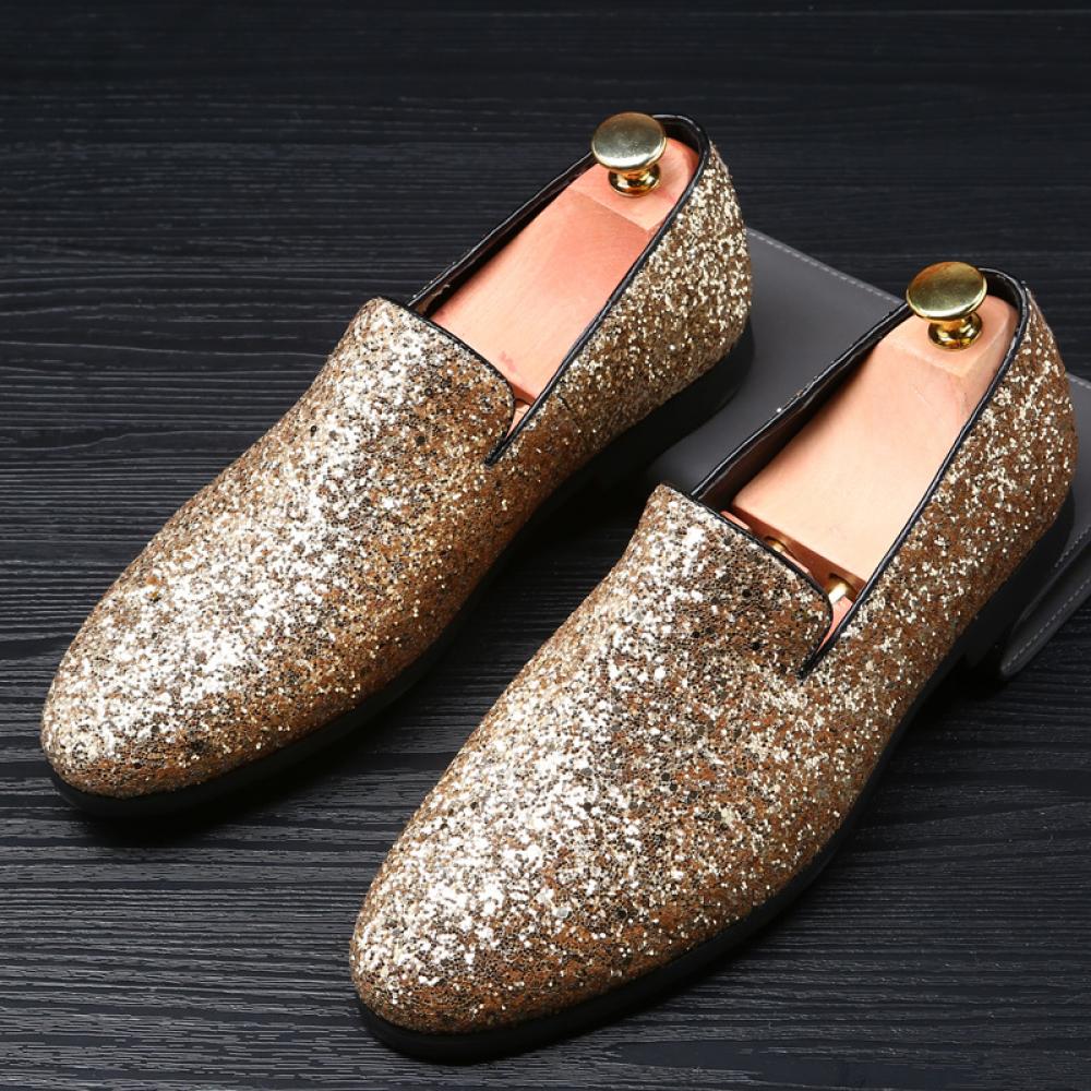 Gold Giltters Bling Bling Dapper Mens Loafers Prom Dress 1324