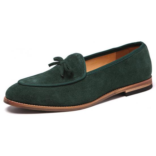 Green Suede Bow Dapper Mens Prom Loafers Dress Shoes Loafers Zvoof
