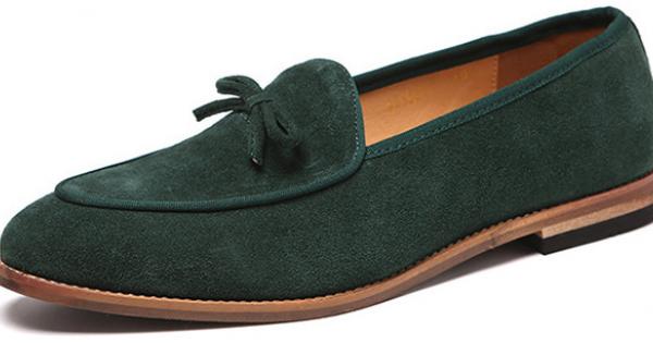 Green Suede Bow Dapper Mens Prom Loafers Dress Shoes Loafers