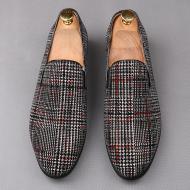 Grey Red Plaid Checkers Dapper Mens Loafers Flats Dress Shoes