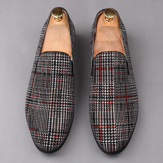 Grey Red Plaid Checkers Dapper Mens Loafers Flats Dress Shoes Loafers Zvoof