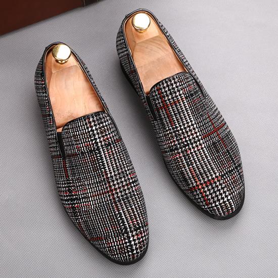 Grey Red Plaid Checkers Dapper Mens Loafers Flats Dress Shoes ...