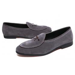 Grey Suede Mini Bow Dapper Mens Loafers Flats Dress Shoes