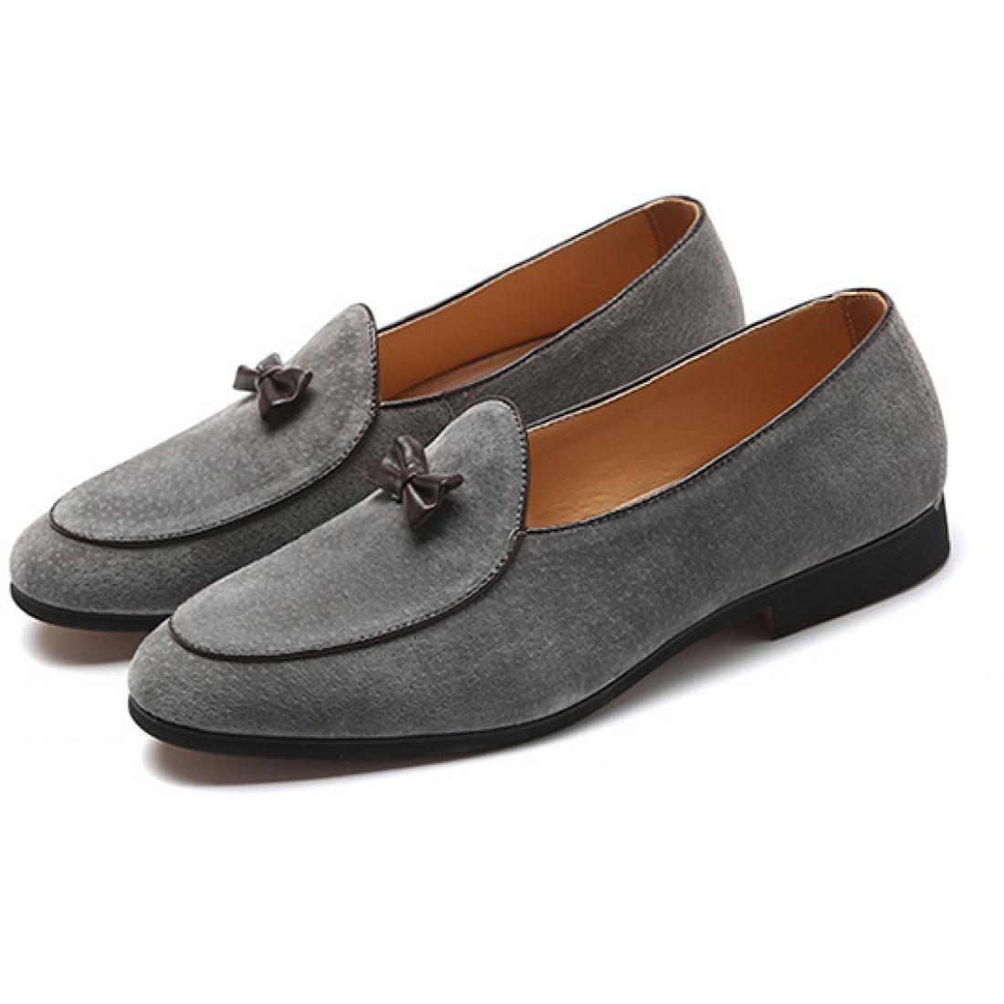 Grey Suede Mini Bow Dapper Mens Loafers Prom Dress Shoes 6086