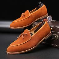 Orange Brown Suede Bow Dapper Mens Prom Loafers Dress Shoes