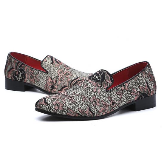 Pink Black Lace Flowers Party Business Loafers Dress Shoes Loafers Zvoof