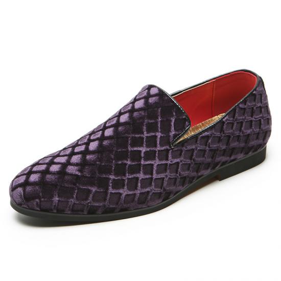 Purple Black Embossed Velvet Mens Loafers Flats Dress Shoes Loafers Zvoof