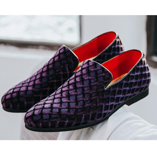 Mens Light Purple Striped Velvet Loafers Dress Shoes After Midnight 69