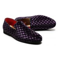 Purple Black Embossed Velvet Mens Loafers Flats Dress Shoes