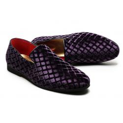 Purple Black Embossed Velvet Mens Loafers Flats Dress Shoes