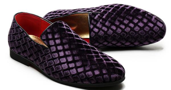 Mens Light Purple Striped Velvet Loafers Dress Shoes After Midnight 69