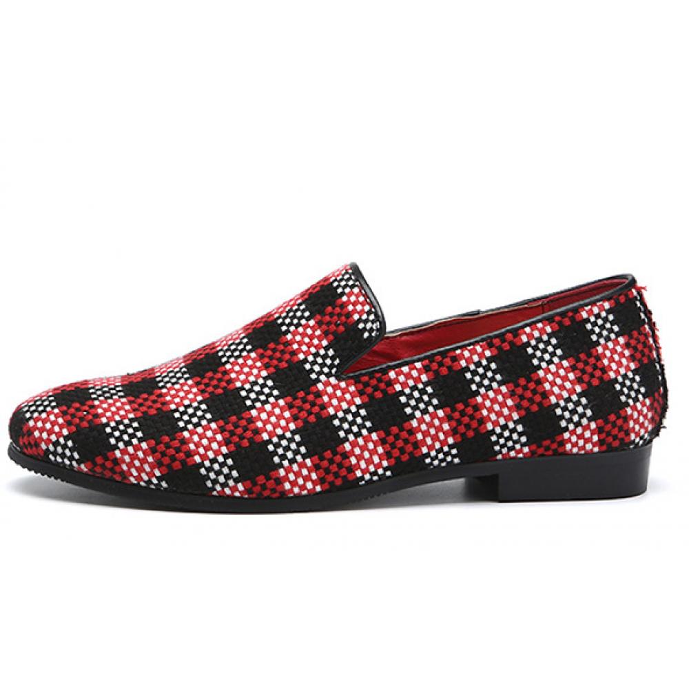 Red Black Checkers Plaid Casual Prom Loafers Dress Shoes ...