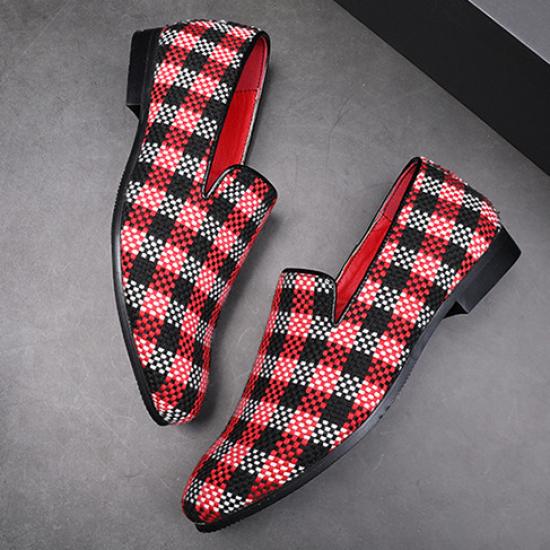 Red Black Checkers Plaid Casual Prom Loafers Dress Shoes Loafers Zvoof