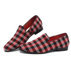 Red Black Checkers Plaid Casual Prom Loafers Dress Shoes
